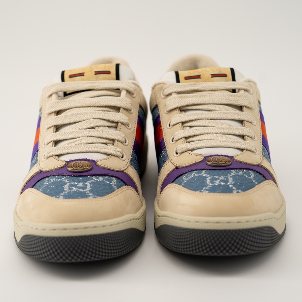 size 41.5G 11.5 US Gucci Screener Enamel Aged Sneakers Beige Blue Red - Picture 2 of 13